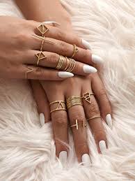 24pcs Simple Geometric Decor Ring Shein Usa Hand Jewelry Rings Girly Jewelry Womens Jewelry Rings