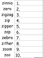 6 letter z words for kids ; Letter Z Alphabet Activities At Enchantedlearning Com