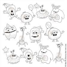 Little Monsters Clipart Digital Stamps Cute Monsters Great For Making Coloring Pages Birthday Invitations Scrapbook Crafts 10154 Monster Coloring Pages Monster Clipart Cute Monsters Drawings