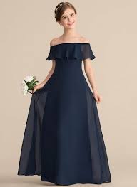 A Line Princess Off The Shoulder Floor Length Chiffon Junior Br Floor Length Chiffon Bridesmaid Dresses Junior Bridesmaid Dresses Navy Chiffon Bridesmaid Dress