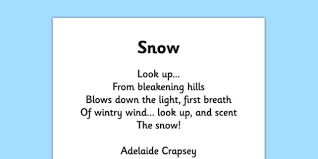 Snow By Adelaide Crapsey Cinquain Poem Print Out