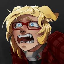 Rule 34 Dev - general:[blonde_hair blue_eyes bodily_fluids  clothing collar crying eyebrows eyewear fangs flannel  glasses hair jacket male pupils shirt slit_pupils solo  tears teeth topwear] artist:[gatobob ...
