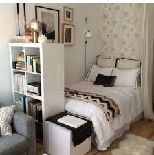 Save Space By Putting The Bed In A Corner And Use A Bookcase As A Room Divider In 2020 Apartment Decor Small Bedroom Bedroom Design