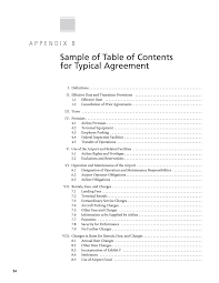 Maybe you would like to learn more about one of these? Appendix B Sample Of Table Of Contents For Typical Agreement Airport Airline Agreements Practices And Characteristics The National Academies Press