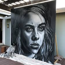 Black And White Mural Portrait Billie Eilish Mural In 2020 Mural Painting Live Painting Painting