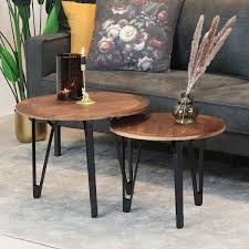 bronx71 salontafels rond jake salontafel set van 2 mangohout 60 50cm in 2021 industriele salontafels salontafel bijzettafel