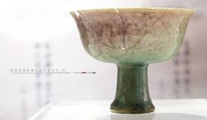 元景德镇窑影青釉里红高足杯浙江杭州朝晖路元代窖藏出土杭州博物馆藏the yuan dynasty 1127 1279 underglazed red glazed stern cup jingdezhen ware unear pottery glazes