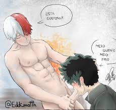 Versão sem censura, Todoroki Shoto e Midorya Izuku. yaoi lgbt  TodorokiShoto todorokishouto midorya Deku shotodeku dekushoto  yaoicouple gay bl boquete porn blowjob semcensura anime manga  BokuNoHeroAcademia BNHA fanart ilustration