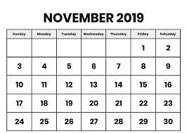 Free Blank November 2019 Printable Calendar With Holidays