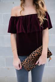 Velvet Off The Shoulder Top Twenties Girl Style Velvet Off The Shoulder Ruffle Top Grey Skinny Velvet Tops Outfit Velvet Clothes Off The Shoulder Top Outfit