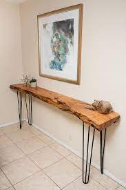Custom 7 5ft Mesquite Live Edge Buffet Console Table With Hairpin Legs Wood Slab Table Live Edge Furniture Live Edge Table