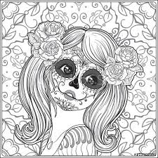 Portrait Of A Young Beautiful Girl In Halloween Or Day Of The Dead Coloring Page Adobe Stock Skull Coloring Pages Steampunk Coloring Day Of The Dead Girl