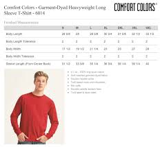 Comfort Colors Long Sleeve T Shirt Size Chart Tennessee