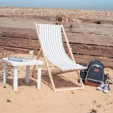 Harbour Housewares Folding Wooden Deck Chair Grey Stripe Deck Chairs Wooden Decks Chair