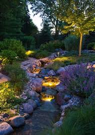 Stream In The Back Yard I Love The Incorporation Of Lights Hopefully Executable On A Beautiful Gardens Beautiful Home Gardens Water Features In The Garden