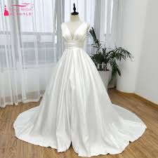 Maybe you would like to learn more about one of these? Satin V Neck Wedding Dresses 2019 News A Line Ball Gown Robe De Soiree Simple Elegant Country Vestidos De Novia Zw114 Wedding Dresses Aliexpress