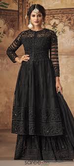 Black Net Designer Suit With Resham Embroidery Designer Dresses Elegant Indian Gowns Dresses Designer Dresses