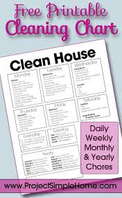 free printable cleaning chart with daily weekly monthly