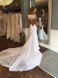 Im fit and flare look mit freiem rücken ein feminines kleid für romantische hochzeiten. Trompete Meerjungfrau Linie Herzausschnitt Kathedrale Schleppe Spitze Brautkleider