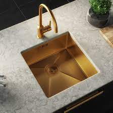 Sourcing guide for kitchen sink waste: Vellamo Designer Single Bowl Inset Undermount Brushed Gold Stainless Steel Kitchen Sink Waste 440 X 440mm Tap Warehouse