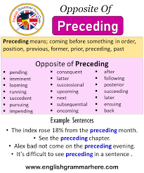 Opposite Of Preceding Antonyms Of Preceding Meaning And Example Sentences Antonym Opposite Words Contradict Each Ot Opposite Words Sentence Examples Antonyms