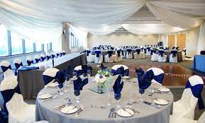 Royal Blue Gray Decor At A Wedding Reception In The Ballroom At Oak Rid Midnight Blue Wedding Wedding Ceremony Decorations Indoor Ceremony Decorations Indoor