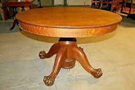Some surface wear present on stained table top. 1900 1950 Antique Oak Pedestal Vatican