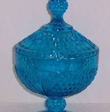 Light Blue Glass Covered Candy Dish Compote