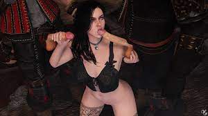 1girls 2boys 3d blowjob cd projekt red clothed male corset eskel  fellatio female hand on head hand on penis hand on testicles handjob  highres human human only indoors kneeling