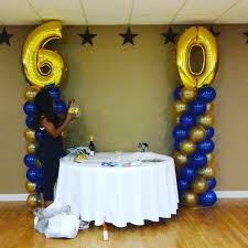 60th Birthday Balloon Columns Midnight Blue And Gold Party Rentals Pjs Rentals Rental Images Balloon Columns 60th Birthday Balloons Birthday Balloons