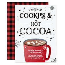 Cookies And Cocoa Holiday Christmas Hot Chocolate Invitation Zazzle Com In 2020 Christmas Hot Chocolate Hot Chocolate Gifts Cocoa Christmas