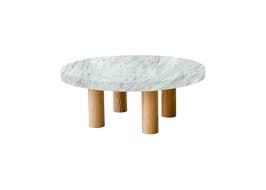 Looking for a stylish / modern small coffee table to complement your front room? Small Round Carrara Extra Marble Coffee Table Circular Oak