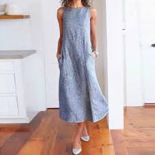 Per un brunch o per festeggiare un giorno speciale, un vestito lungo è la tua ancora di salvezza quando non sai cosa metterti. Abito Estivo Da Donna Abito Senza Maniche A Righe Casual Girocollo Tasca In Lino Abiti Lunghi Abito Estivo Da Spiaggia Moda 2021 Abiti Dresses Aliexpress