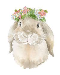 Bunny Rabbit Aquarel Fine Art Giclee Reproductie Schilderij Bos Dierlijke Springtime Art Bloemenprint Hangoor Konijn Kwekerij Kunst Kunstdruk Aquarelkunst