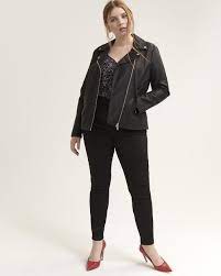 Faux Leather Biker Jacket Michel Studio Faux Leather Biker Jacket Plus Size Outfits Trendy Plus Size Dresses
