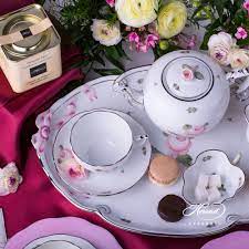 Tea Set W Tray For 2 People Vienna Viennese Rose Platinum Herend Experts Tea Pots Vintage Tea Antique Tea Cups