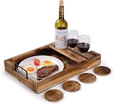 Frames are joined at the top of the holder where they create a type of handle. Rustic Serving Tray Wooden Wine Tray For Bed Ottoman Coffee Table Breakfast Tea Coffee Spill Proof With Wine Tray Wooden Wine Holder Rustic Serving Trays