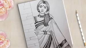 How To Draw A Beautiful Girl With Saree Girl Drawing Drawing Girl Drawing Tribal Art Designs Doodle Art Drawing