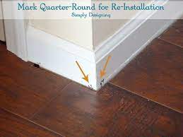 Mark Quarter Round And Molding For Re Installation Diy Homeimprovement Flooring Molding Installing Laminate Flooring Diy Flooring Wood Laminate Flooring