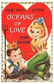 THIS CUTE VINTAGE VALENTINE CARD HAS A BEAUTIFUL MERMAID BEING ADMIRED BY  KING NEPTUNE. THIS IS PRINTEâ€¦ | Vintage valentine cards, Vintage mermaid,  Retro valentines