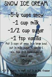 Go scoop up some fresh (clean!) snow, and immediately stir it into the milk mixture until you reach your desired consistency. Snow Ice Cream Snow Ice Cream Snow Icecream Recipe Homemade Ice Cream