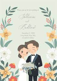 Cute Wedding Save The Date Invitation Card Template E Invitation Instant Download Wd1332 Bride And Groom Cartoon Online Wedding Cards Wedding Cards