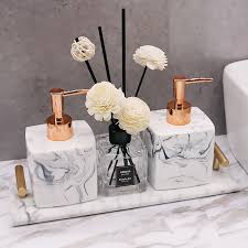 Zccz bathroom accessory set, 4 pcs marble look bathroom vanity countertop accessory set bathroom décor accessories with soap dispenser, toothbrush holder, bathroom tumbler, soap dish. Luxury Bathroom Kit White Marble Texture Resin Bathroom Set Storage Tray With Handle Toothbrush Holder Soap Dish Cotton Swab Box Bathroom Accessories Sets Aliexpress