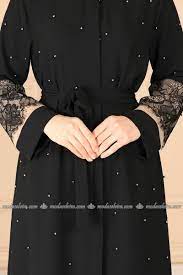 moda selvim kollari dantel incili abaya pd4003 siyah abayalar moda giyim