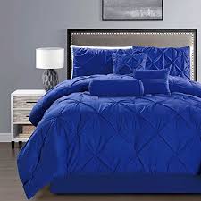Cobalt Blue Black And Blue Comforter Set 7 Pieces Double Needle Stitching Pinch Pleat Solid Royal Blue Comforter Sets Blue Comforter Comforter Sets