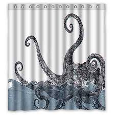 Personalized Octopus Shower Curtain 12 Holes To Which Rings Attach Bath Curtain Octopus Shower Curtains Custom Shower Curtains Nautical Shower Curtains