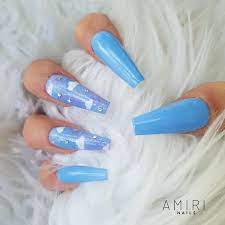 Cloudy Skies Blue Cloud Press On Nails Baby Blue Acrylic Nails Acrylic Nails Cute Acrylic Nails