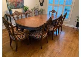 Amish Made Natural Cherry Dining Table With 6 Tall Back Leather Seat Chairs Albuquerque Used Furniture Fo Dining Table Chairs Custom Dining Room Dining Table