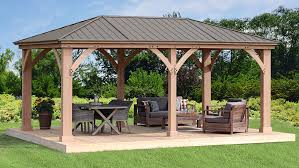 Pavilions can transform a yard into a resort or something out of a home and garden magazine. 12 X 20 Wood Gazebo With Aluminum Roof Yardistry Structures Gazebos Pavilions And Pergolas