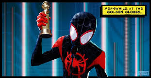 #spider man #homem aranha #homem aranha no aranhaverso #spiderman into the spiderverse #spiderman #spider verse #ultraluckazramone #miles morales #peter parker #animaçao #animação #aranhaverso #gif. Miles Morales Recebe O Globo De Ouro Em Arte Feita Para Comemorar Vitoria De Aranhaverso